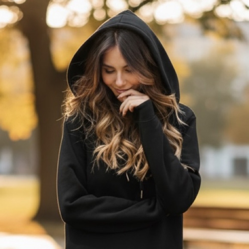 NEWâ˘Zen Bohemian Beth Hooded Black Sweatshirt Dressâ˘1X-2X